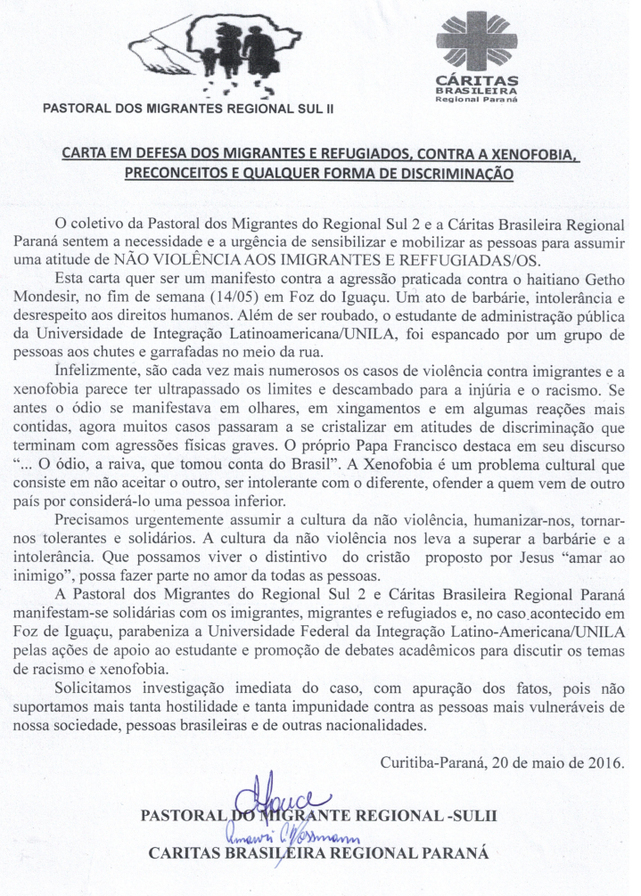 Carta em defesa dos migrantes