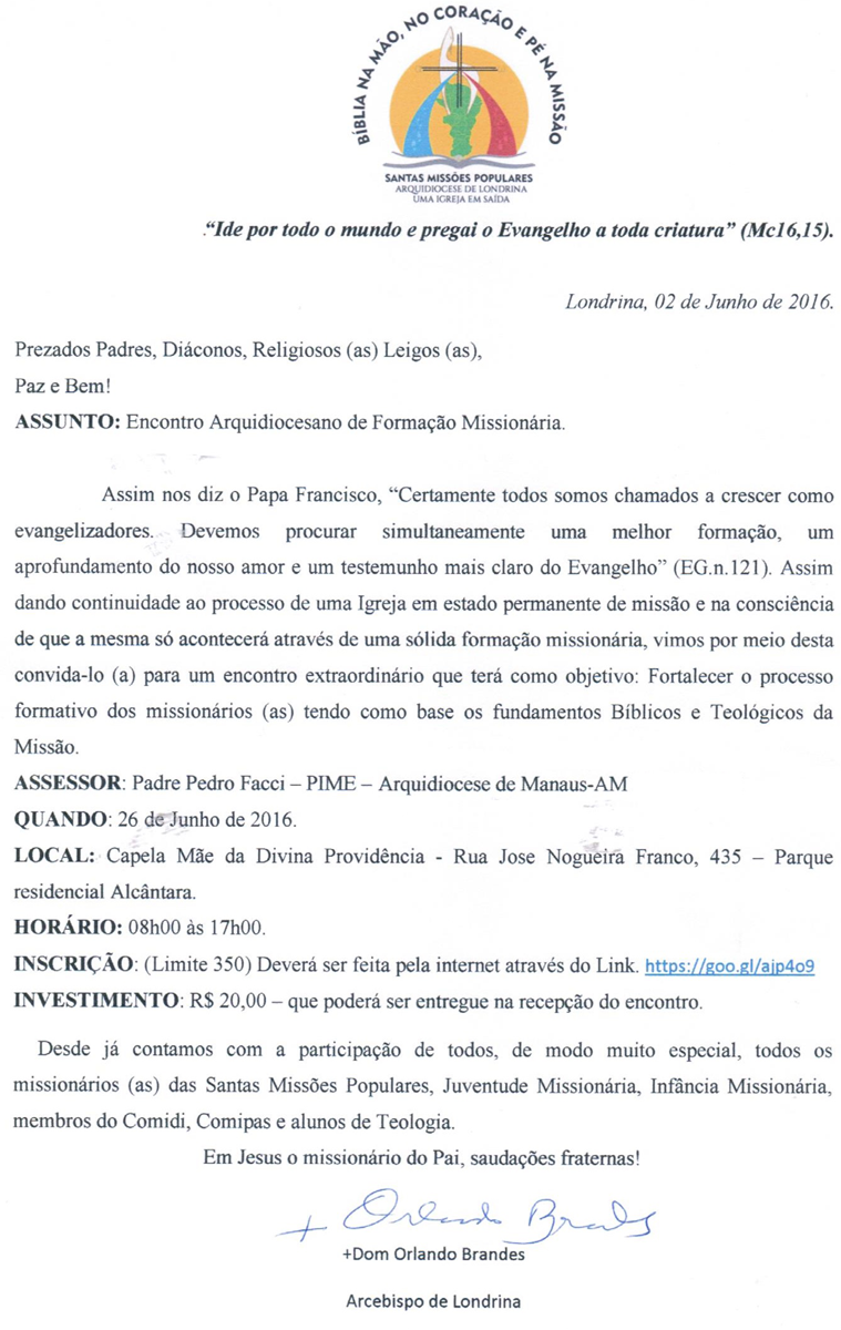 carta Convite Dom Orlando