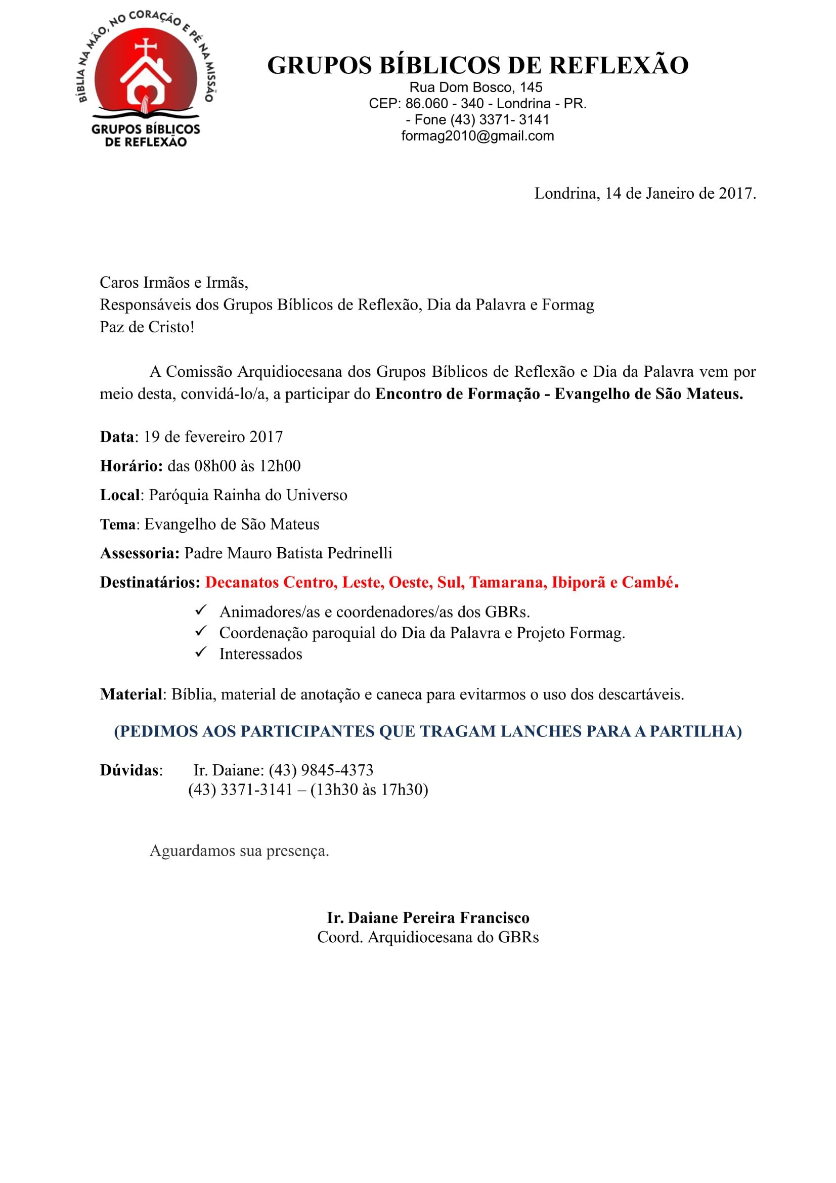 Carta-Convite - Evangelho de Mateus - Londrina.-1